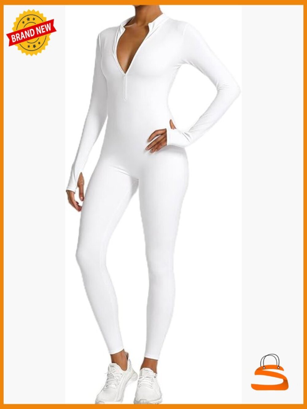 Women Long Sleeve Jumpsuit Workout Bodycon Romper Zip Up Unitard Full Bodysuit
